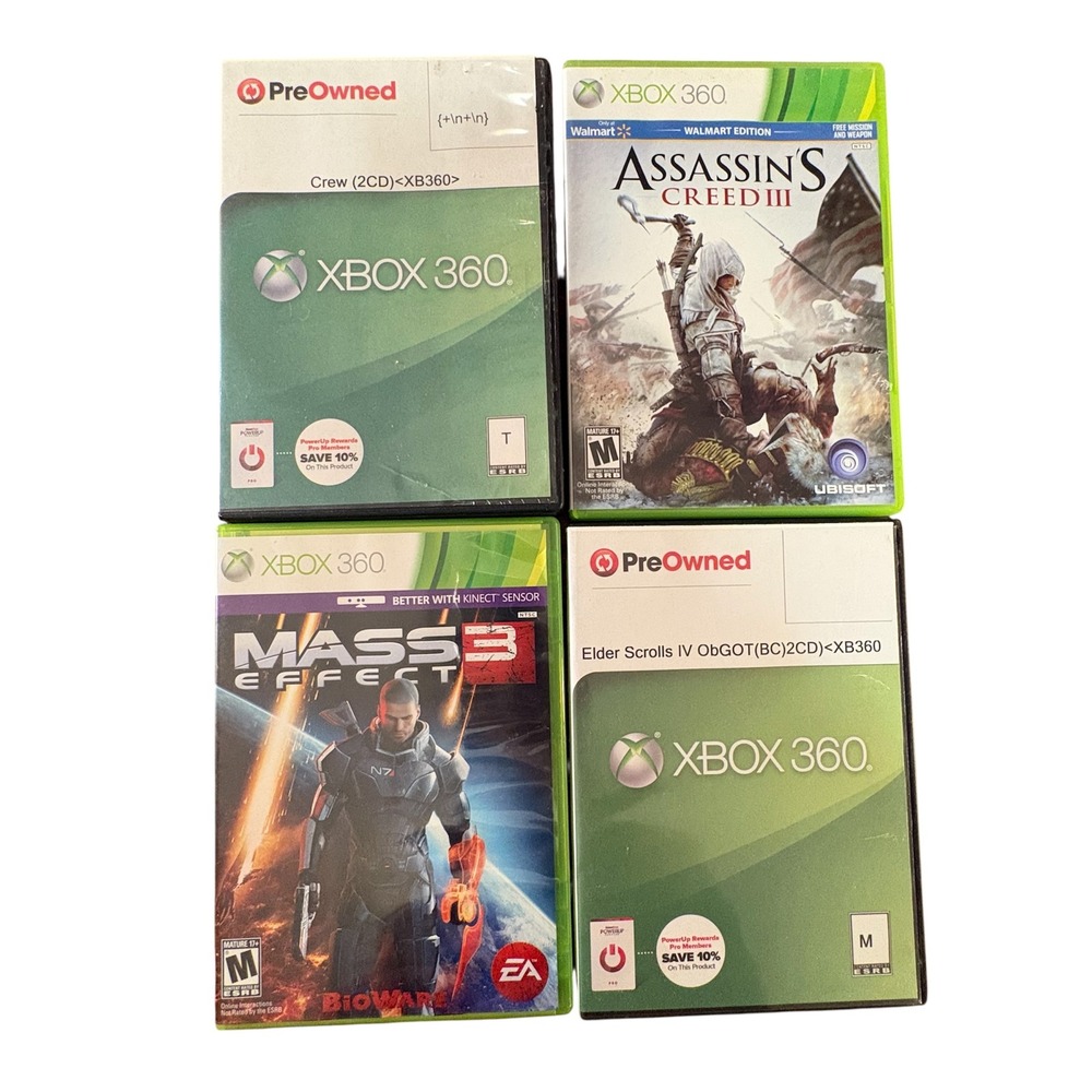 Xbox 360 Game Lot Assassins Creed III Mass Effect 3 The Crew Oblivion 4 Games‎